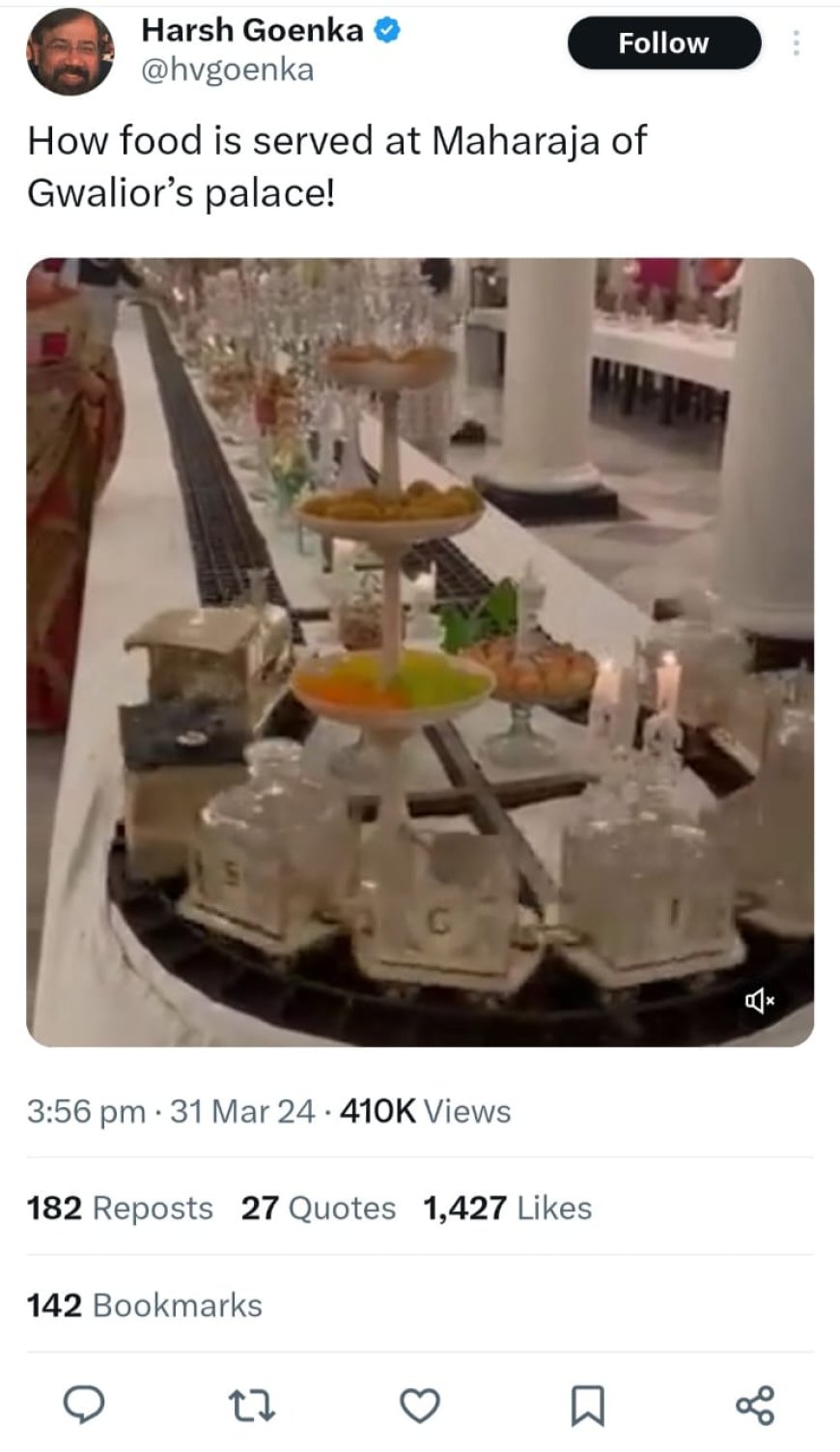 Harsh Goenka's viral video showcasing a unique food service at the Maharaja of Gwalior's Palace has set the internet abuzz with excitement