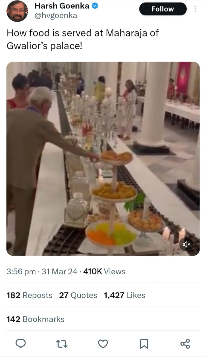 Harsh Goenka's viral video showcasing a unique food service at the Maharaja of Gwalior's Palace has set the internet abuzz with excitement