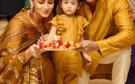 Ranbir Kapoor and Alia Bhatt Celebrate Diwali with Daughter Raha in Matching Golden Outfits