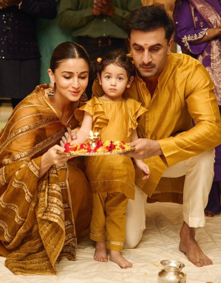 Ranbir Kapoor and Alia Bhatt Celebrate Diwali with Daughter Raha in Matching Golden Outfits